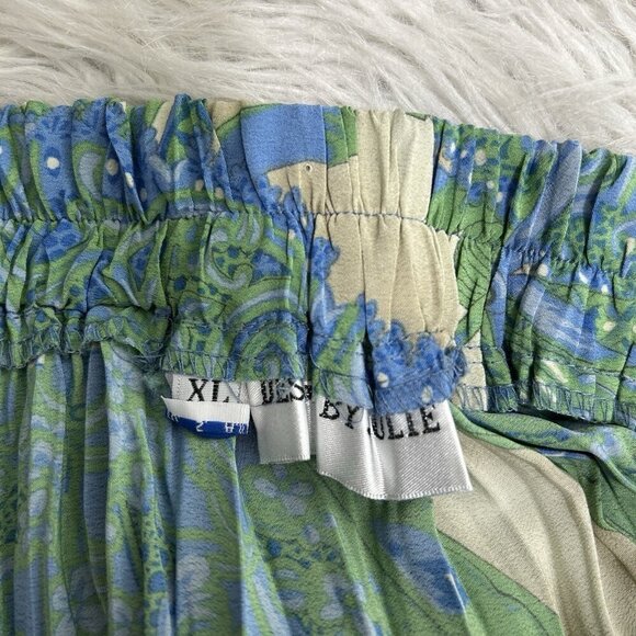 VTG Boho Broomstick Skirt Crinkle Colorful Blue Green Long Maxi Crochet Trim XL - Picture 9 of 10